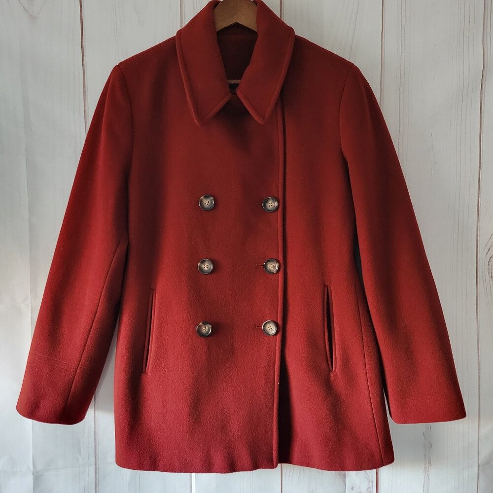 Calvin Klein Wool/Cashmere Blend Double Breasted Pea Coat, Dark Red, Women’s 12